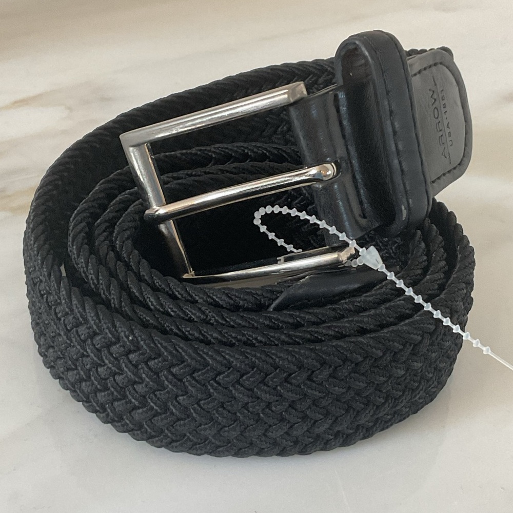 Arrow Braided Stretch Woven Belt with Shiny Silver Buckle